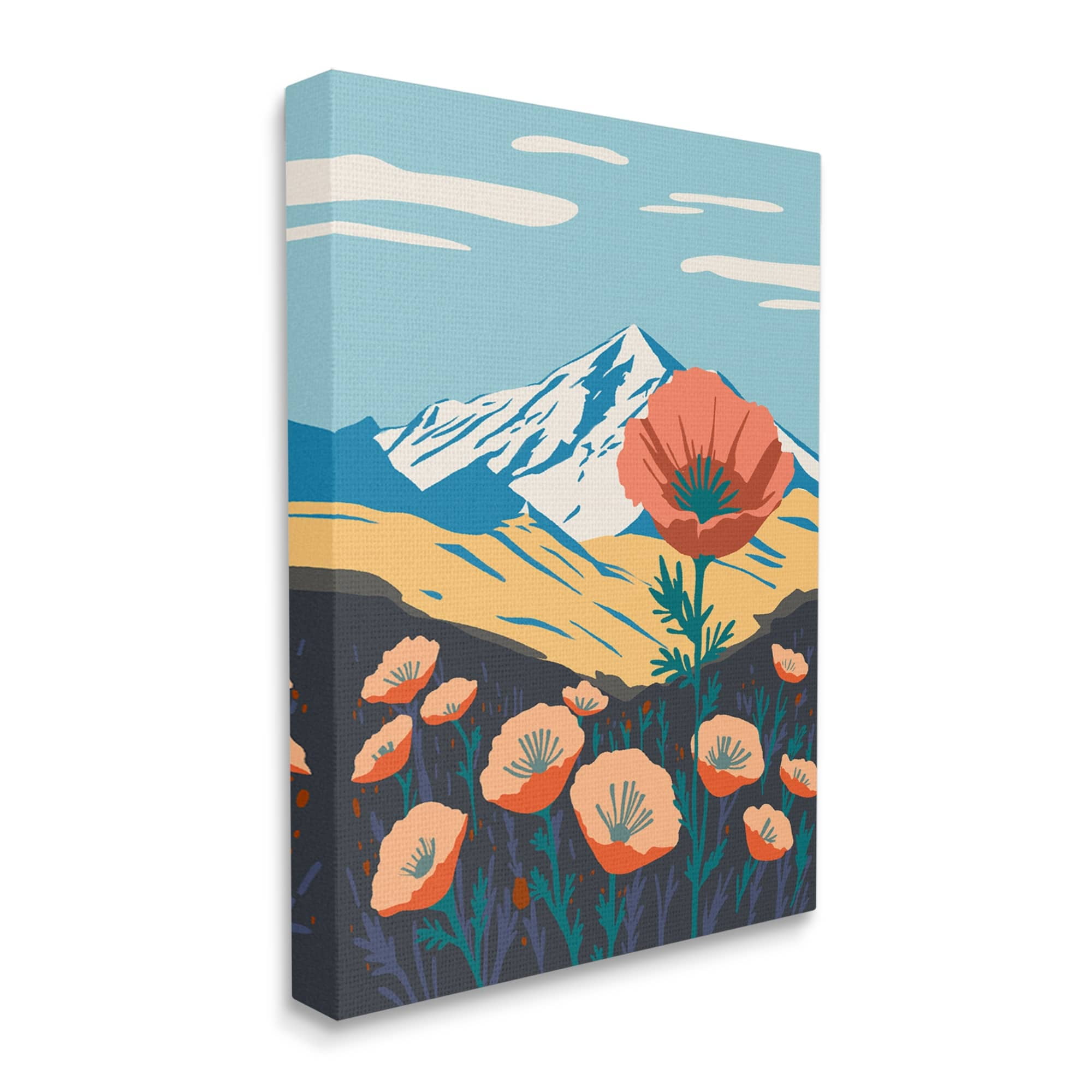 Stupell Industries Poppy Blooms Mountain Landscape Botanical & Floral Painting Gallery Wrapped Canvas Print Wall Art