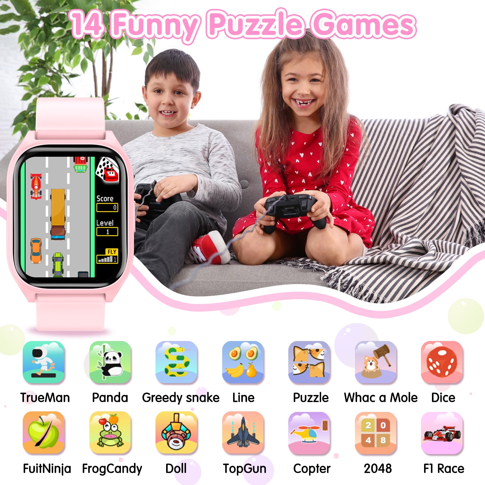 SZBXD Kids Smart Watch: 24 Games, 5 Languages, 3 Alarms, 2 Cameras