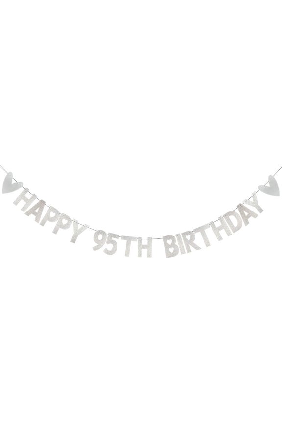 HAPPY 95TH BIRTHDAY Banner,Pre-Strung,Silvery Paper Glitter Party Decorations for 95 Years Old 95TH Birthday Party Supplies Letters Silvery