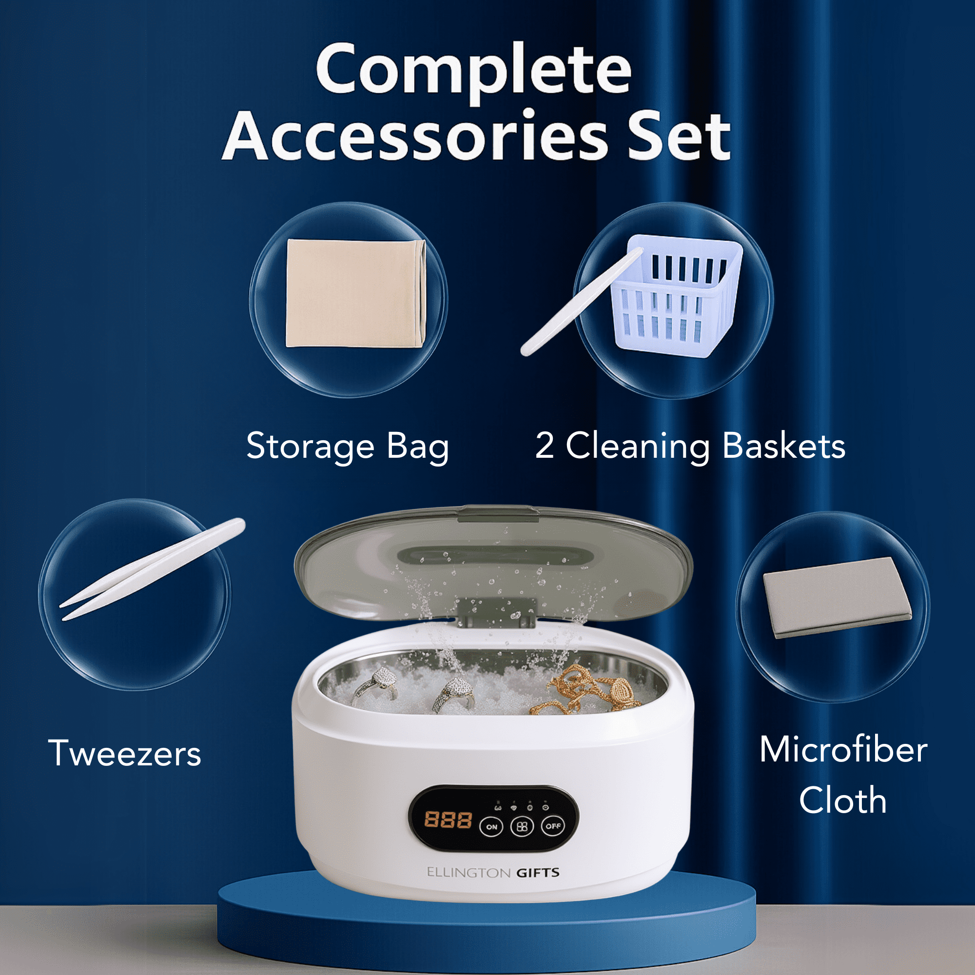 Ultrasonic Jewelry Denture Cleaner 22Oz – 48kHz Sonic Cleaner with 5 Timer Modes, 35W Power – for Rings, Retainers, Dentures, Eyeglasses, Silver, Watches, Coins & Jewelry Cleaning