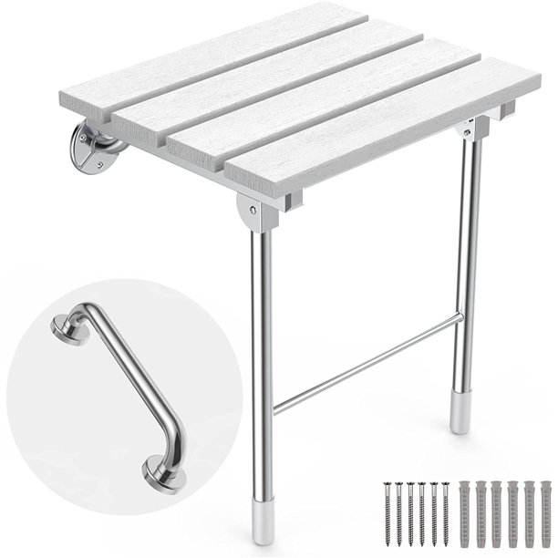 Folding Shower Seat Wall Mounted, Foldable Wall Wood Shower Chair Bench