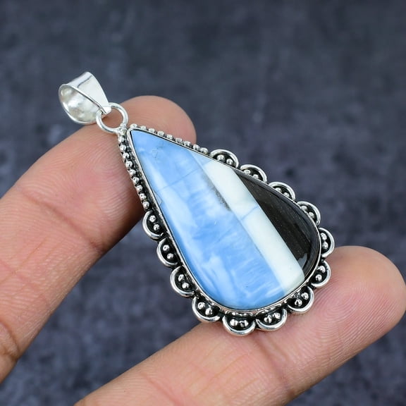 Adidev 30 Carat Blue Opal Gemstone Pear Shape Blue Color 925 Sterling Silver Pendant for Women