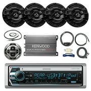 21' - 29' Pontoon Boat Marine System: Kenwood KMR-D772BT Bluetooth Receiver, 4 x 6.5" Speakers, 4 Channel Amplifer, Kenwood Wired Remote, T-spec v8 SERIES Amp Installation Kit, Enrock Radio Antenna