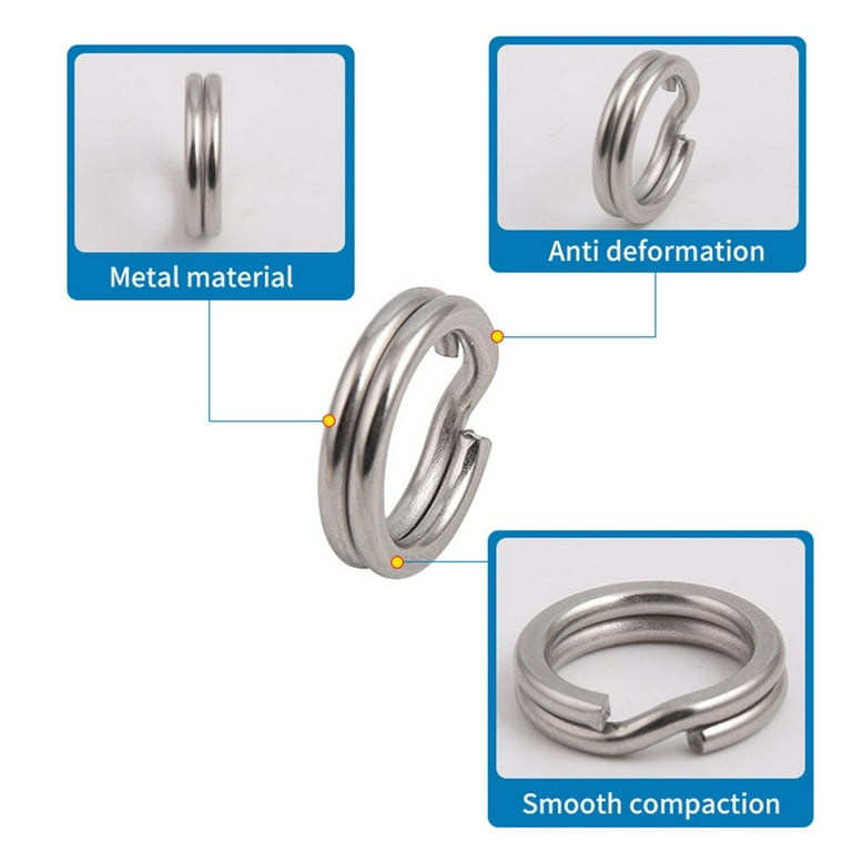 Suyin 50Pcs Stainless Steel Fishing Split Rings Fishing Tackle Ring Chain Fishing  Lures Connector Flat Split Rings 