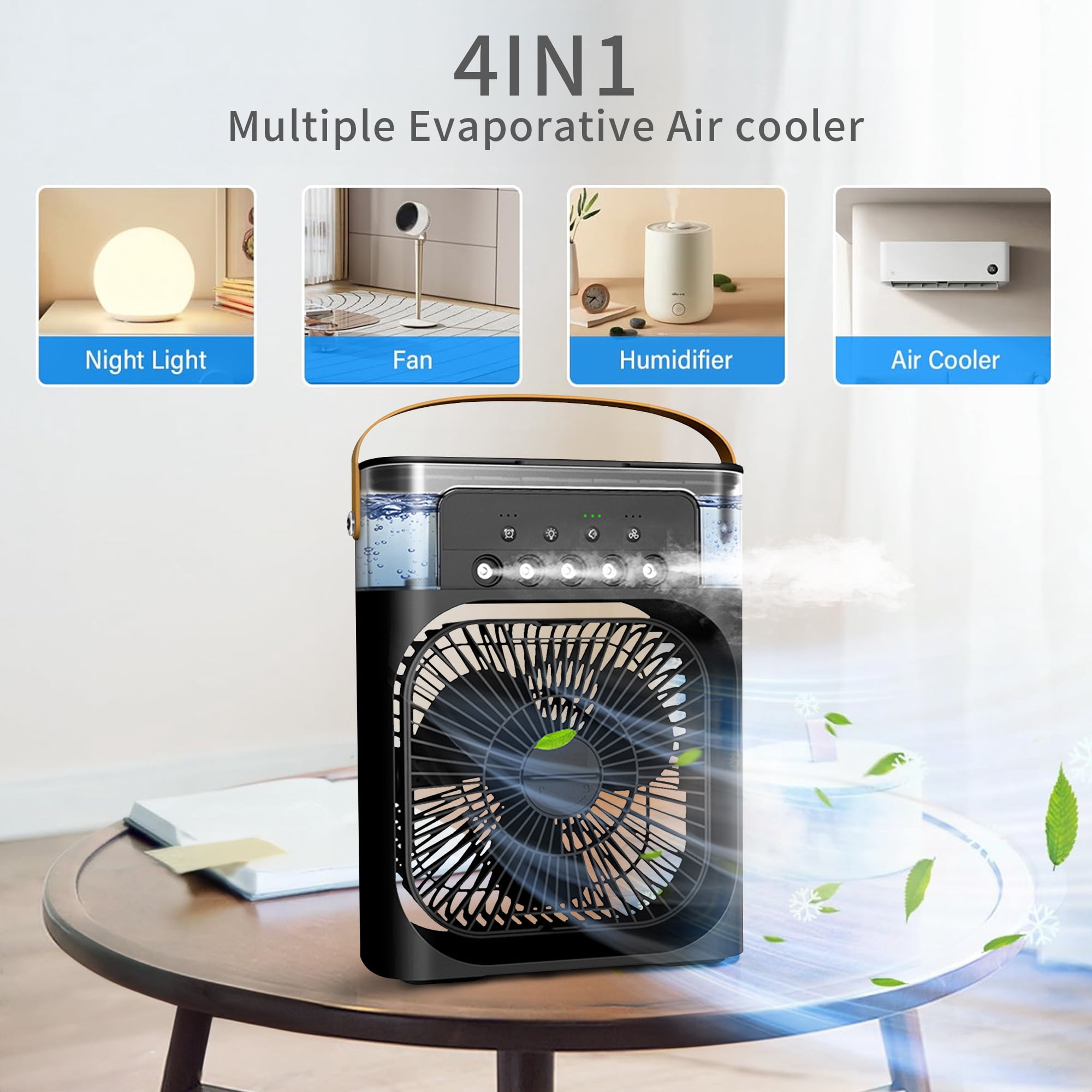 Portable Air Conditioners, Brochao Personal Air Cooler with Timer, 3 Speeds & 7 Colors Nightlight, USB Mini Cooler Fan for Bedroom, Office, Quiet, Black