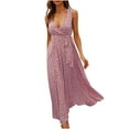 thumbnail image 2 of EGNMCR Robes de Vacances pour Femmes Mode Été Décontractée Col en V Sans Manches Ample Bandage Fendu Imprimé Longue Robe, 2 of 6