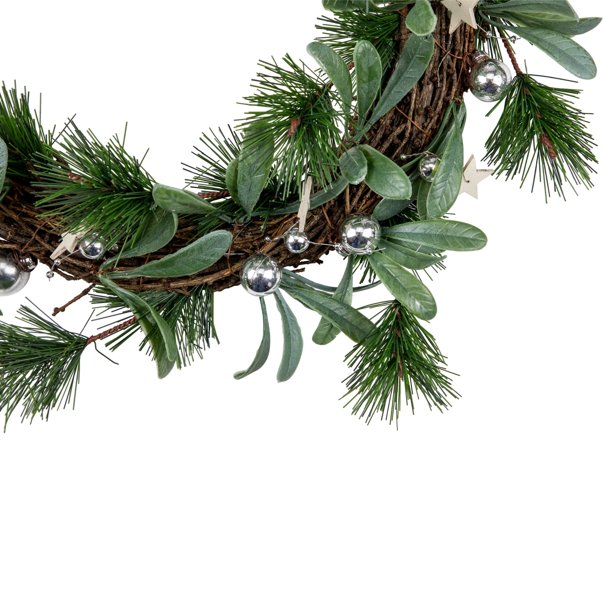 Northlight Pine Needle Wooden Stars Artificial Christmas Wreath - 12" - Unlit