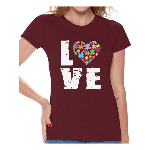 Awkward Styles Women's Love Puzzles Autism Awareness Graphic T-shirt Tops Autistic Support