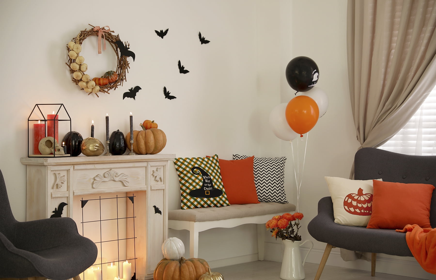 20" x 20" Simply Daisy Halloween Witch Way to the Candy Polyester Accent Pillow, Golden Mustard Qty 1