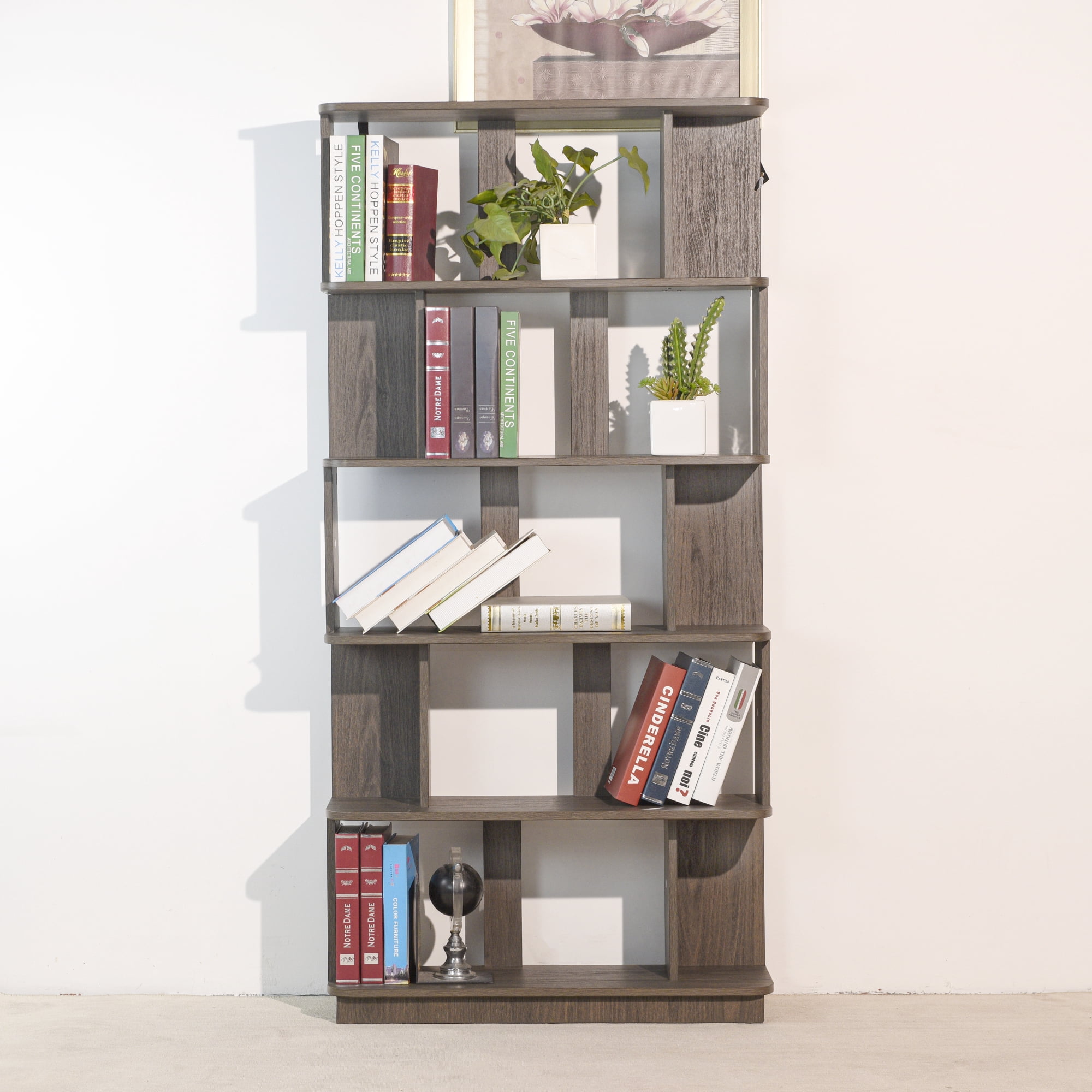 Leumius 5 Tier Open Storage Bookcase,Free Combination Bookshelf,Wood Display Shelving for Living Room Home Office Bedroom Decor Organizer,31.5" L x 64.56" H,Dark Brown