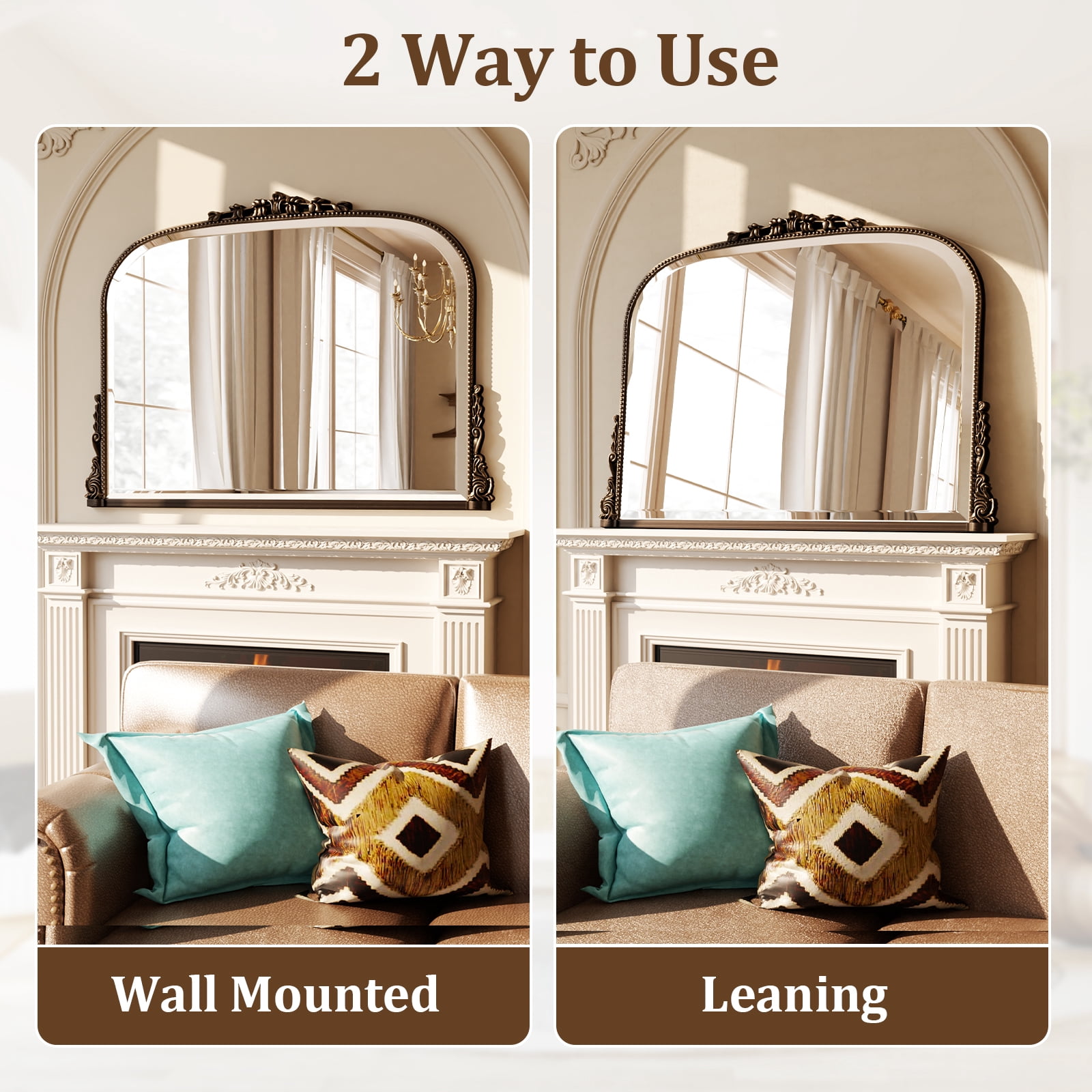 GRAHMCY 44"x 32" Bathroom Mirror Arched Vanity Mirror Decor Wall Mirror Vintage Mirror, Antique Bronze