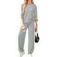 thumbnail image 4 of Stichou Womens Sets 2 Piece Outfits Matching Lounge Set Cozy Knit Pajamas Oversized Loungewear Fall Winter Clothes Gray S, 4 of 6