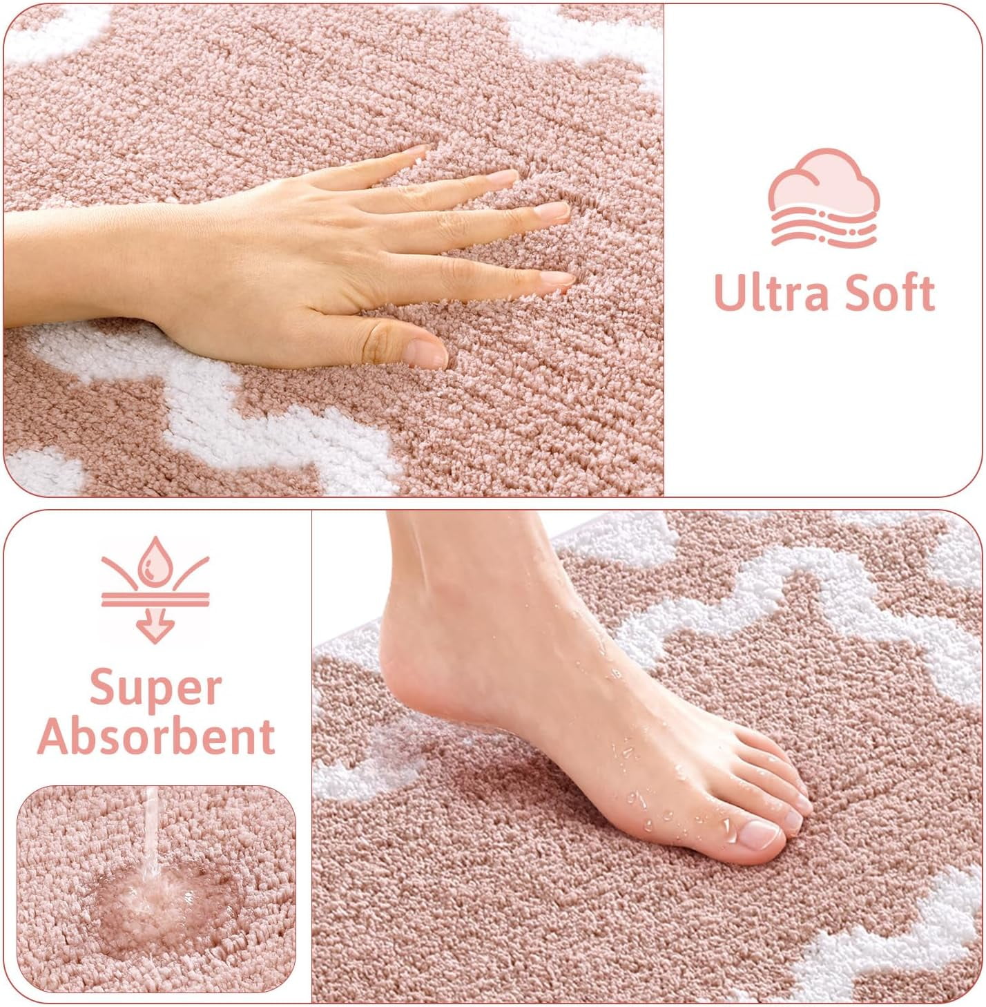 Bathroom Rugs Sets 5 Piece, Absorbent Soft Non-Slip Washable Microfiber Shaggy Bath Mat Set with Bathroom Runner Rug, U-Shaped Toilet Rugs, Shower Rug & Toilet Lid Cover, Navy-White