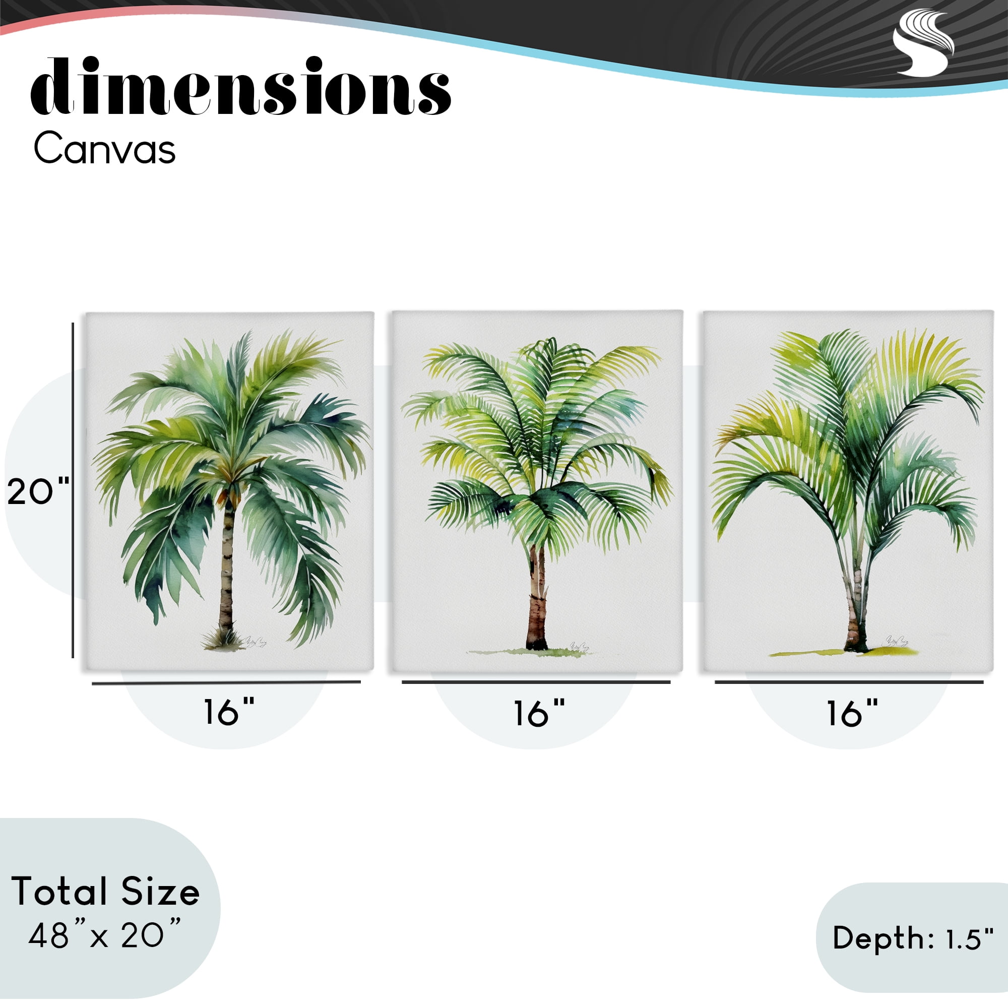 Stupell Industries Exotic Lagoon Palms 3 Piece Canvas Wall Art Set, design by Shelly Craig