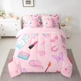 thumbnail image 2 of Manfei Girly Pink Fashion Twin Bedding Sets 7-Piece for Teen, Cartoon Princess Hat Bedding Comforter Set, Kawaii Butterfly Reversible Sheet Sets, Breathable Home Decor, 2 of 7