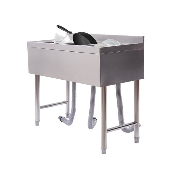 3 Compartment Commercial Sink NSF 304 Stainless Steel 3 Bay Utility Sink Drop-in Basin with 10" L x 14" W x 10" D Bowl Freestanding Triple Bowl Under Bar Sinks for Restaurant, Kitchen, Hotel and Home