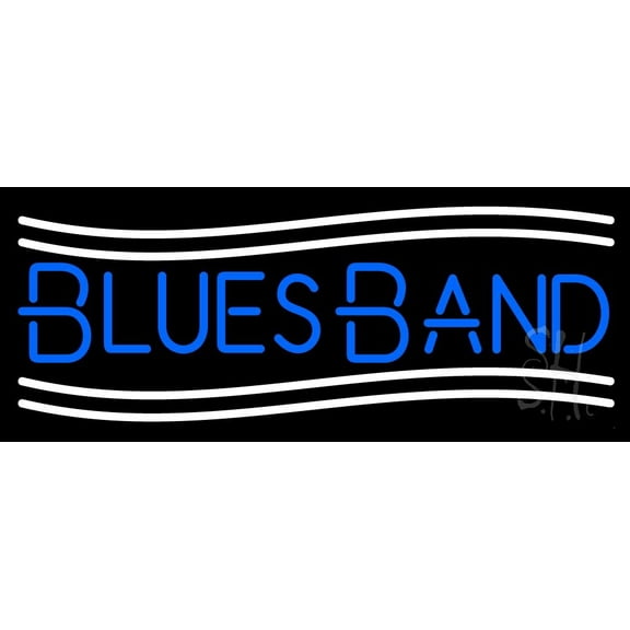 Blue Blues Band LED Neon Sign 13" Tall x 32" Wide - inches Black Square Cut Acrylic Backing, with Dimmer - Premium built indoor Sign for Studio, Club, Home décor, Event, Workshop, Storefront.