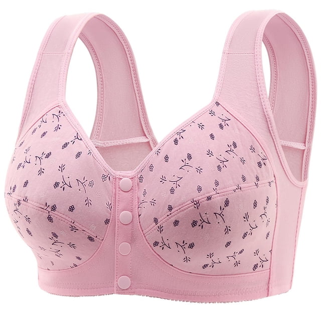Womens Comfortable Non-steel Ring Comfortable Breathable Adjustable Front Open Buckle Gathered Large Size Solid Color Breathable Bra Underwear