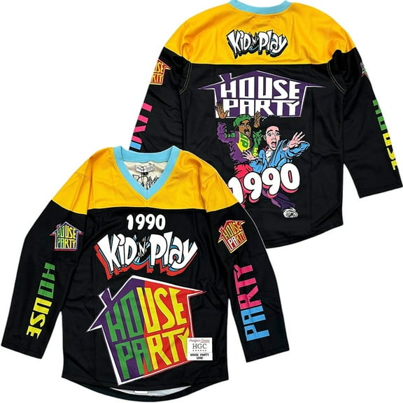 Kid N Play Men's Headgear Classics House Party Premium Embroidered Hockey Jersey (Medium, Black)