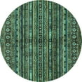 thumbnail image 1 of Ahgly Company Machine Washable Indoor Round Abstract Turquoise Blue Modern Area Rugs, 5' Round, 1 of 4