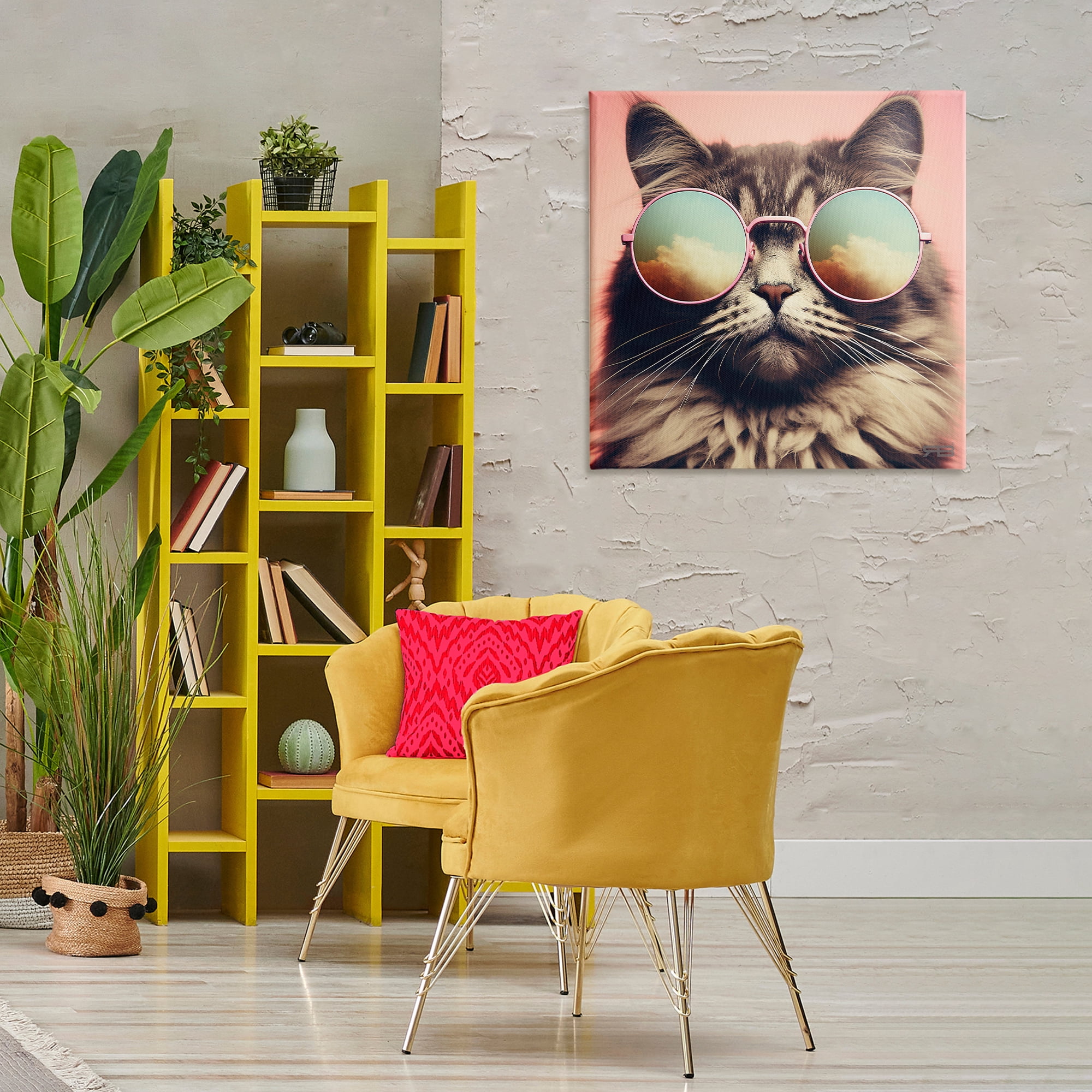 Stupell Industries Cat & Cloud Reflection Glasses Animals & Insects Painting Gallery Wrapped Canvas Art Print Wall Art, 30 x 30