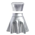 thumbnail image 3 of Women's 2Piece Metallic Outfit Shiny Off Shoulder Crop Top + Silver Mini Skirt Dress Alien Costume Rave Clubwear XL Silver, 3 of 8