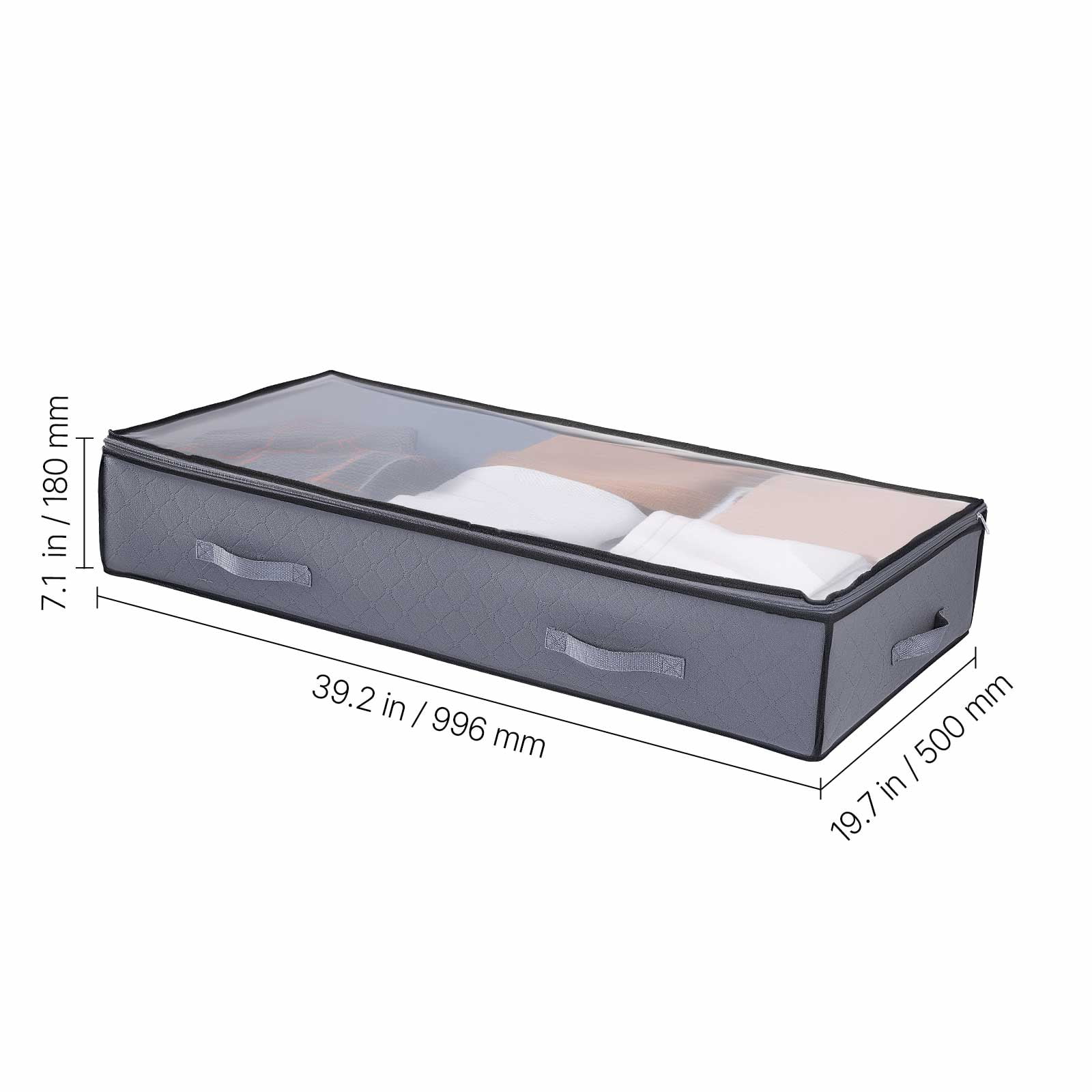 KFFKFF Under Bed Storage with Transparent Lids, 39.2 x 19.7 x 7.1 Inch, 90L Large Capacity Containers, Slim Underbed Drawer and Organizer for Shoes, Blankets, and Bedroom Essentials, Set of 4
