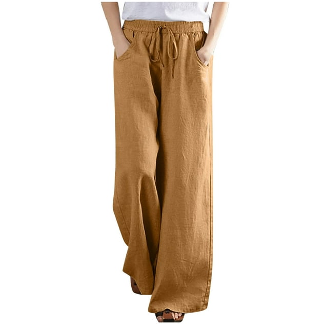 Womens Wide Leg Pants Womens Cotton Linen Loose Drawstring Belt Casual Wide Leg Pants Cotton Linen Pants Women Wide Leg Linen Pants for Women Linen Wide Leg Pants for Women