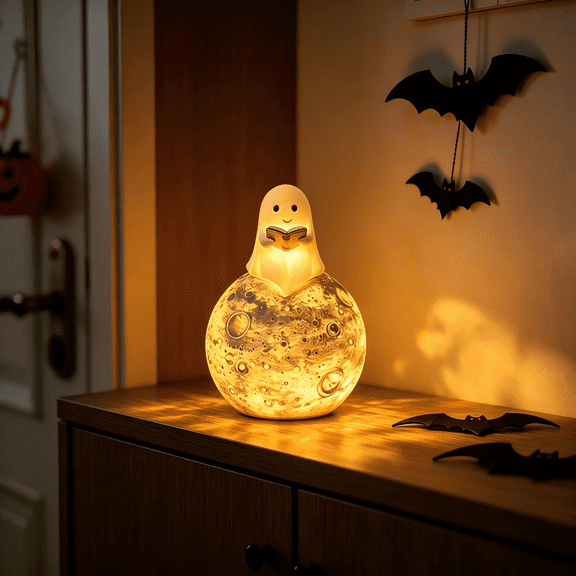 Halloween Decorations - Cute Ghost Reading Book Lamp, Halloween Ghost Night Light, Light up Ghosts Halloween Decorations for Indoor Home Table Centerpiece Bedroom Shelf Readers (4.3 Inch)