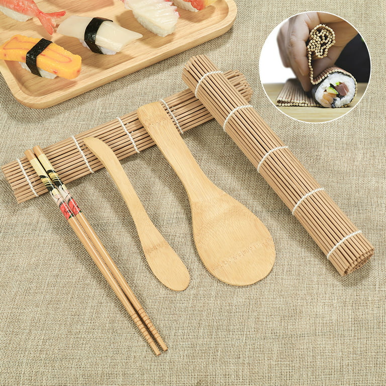 Bamboo Sushi Making Kit with 2 Rolling Mats - 5 Pairs Chopsticks - Rice Paddle