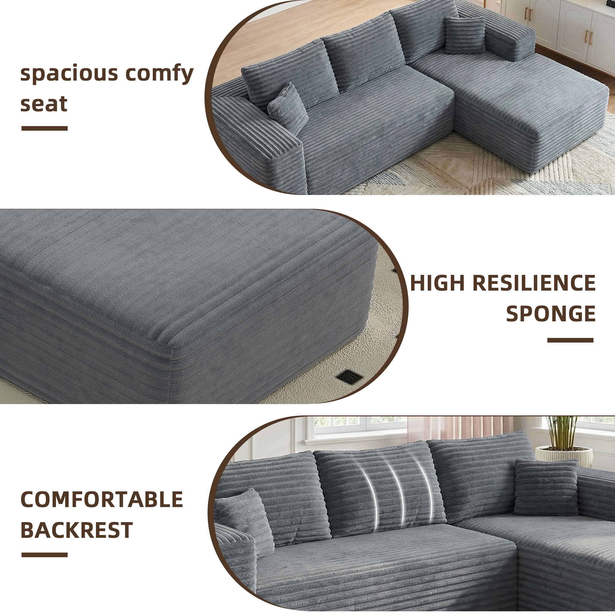 MAYEERTY 95" Wide-Wale Corduroy Compression Sofa Bed, Convertible Sleeper Couch for Living Room Guest Room，Gray