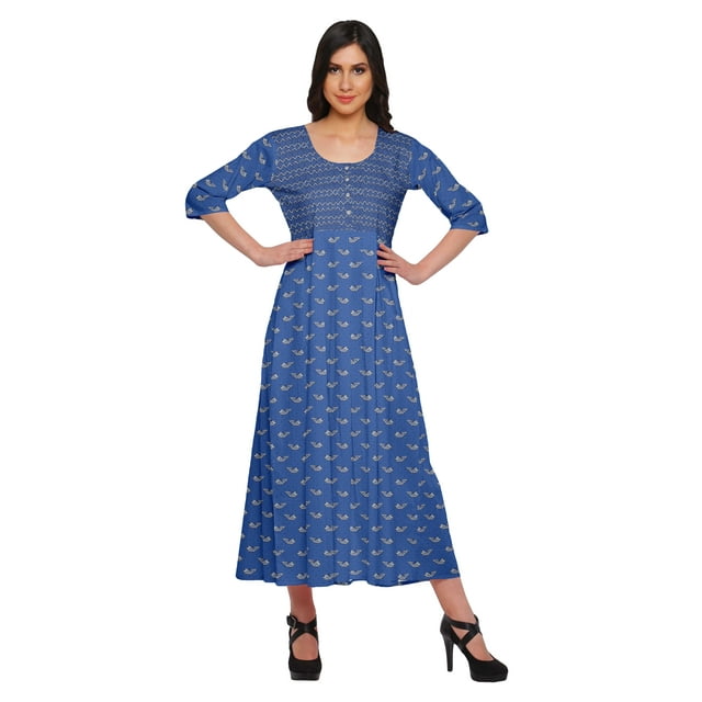 Moomaya Robes Imprimées à Manches 3/4 pour Femmes Vêtements Indiens Tunique Longue