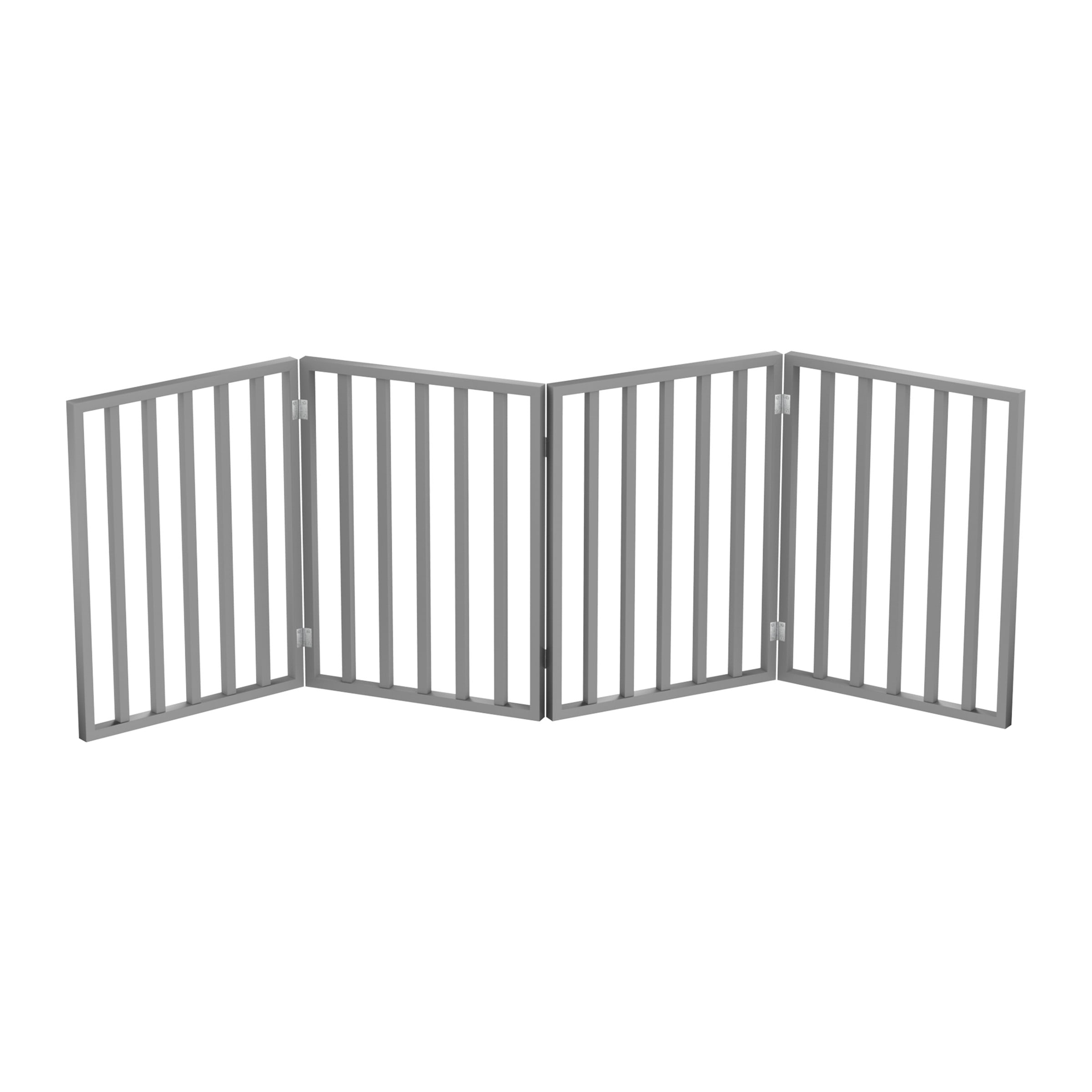 Indoor Pet Gate 4-Panel Foldable 72x24 Inch Freestanding Pet Barrier for Stairs, Hallways & Doorways, No Installation Required, Wood & Metal Pet Fence for Small Dogs & Cats by PETMAKER (Gray)