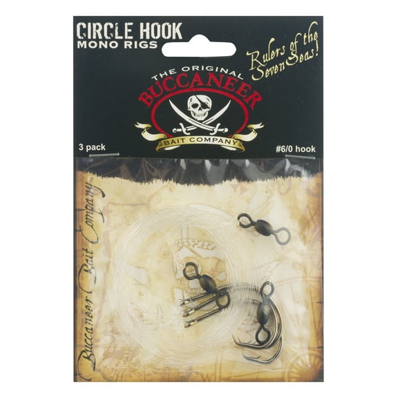Buccaneer Cirlce Hook Monofiliment Rig, Size 6/0, 3 Count
