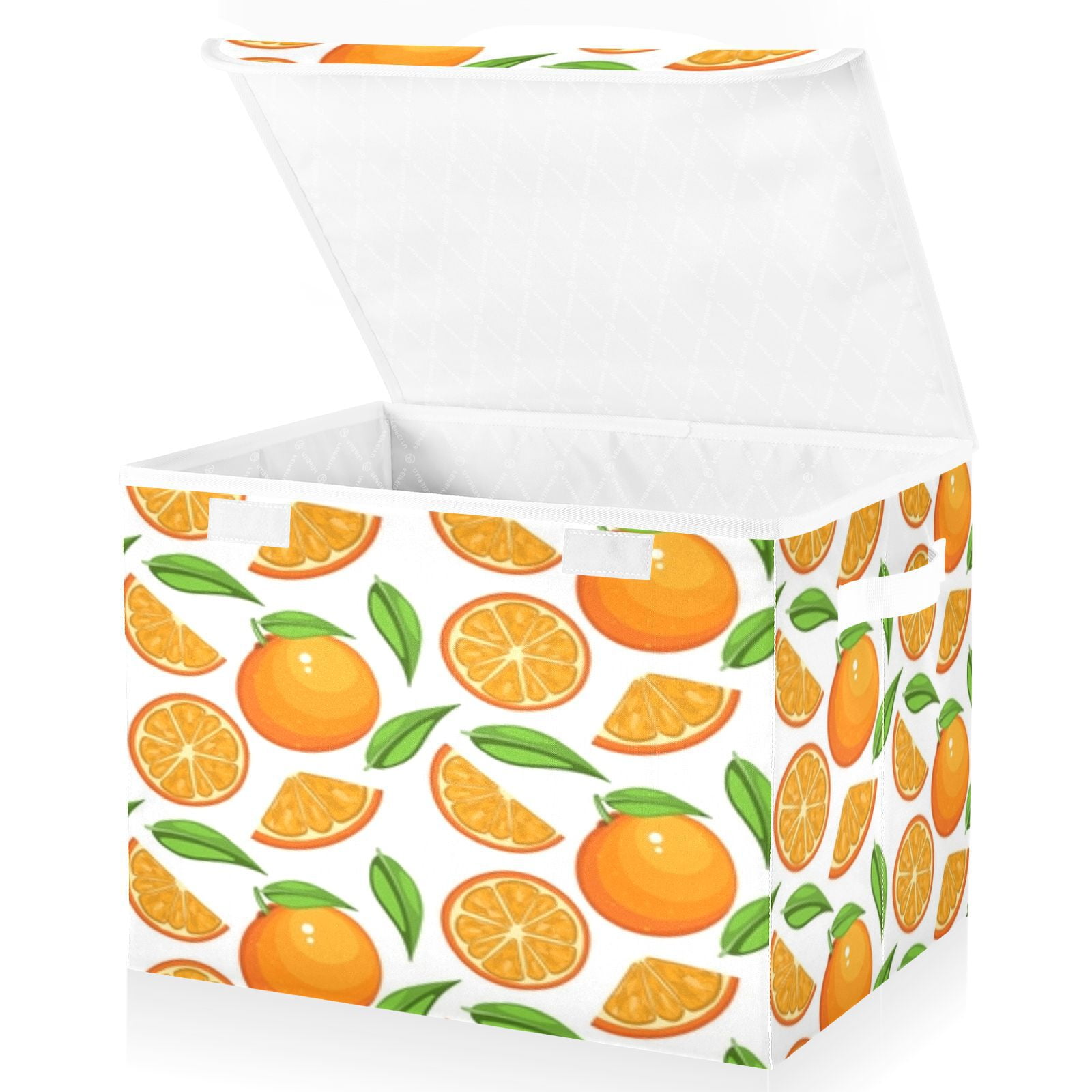 Orange slices leaves pattern background Storage Bins, Foldable Cloth Basket, Cube Organizer with 2 Handles, Suitable for bedrooms, living rooms, wardrobes, and workspaces, With cover