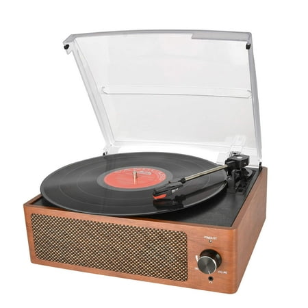 Bluetooth Record Player Belt-Driven 3-Speed Turntable, Vintage Vinyl Record Players Built-in Stereo Speakers, with Headphone Jack/ Aux Input/ RCA Line Out, (Best Belt Driven Turntable)