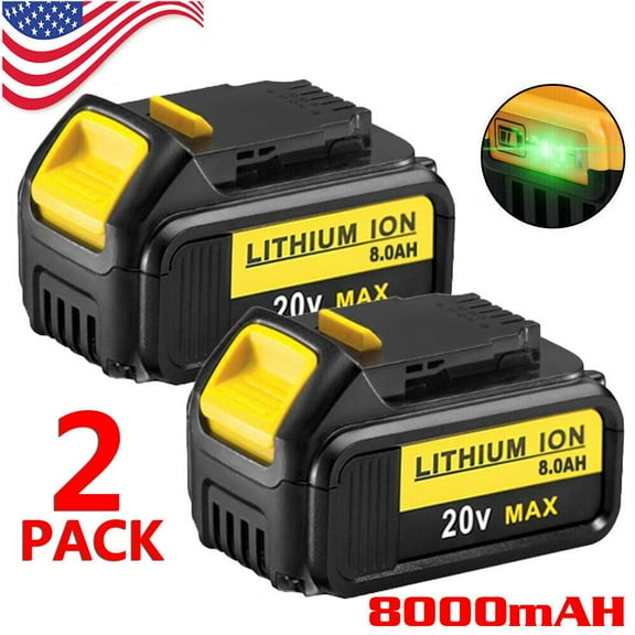 DeWalt DCB206-2 20V 8.0Ah Power Tool Battery With LED Indicator, 2 Pack