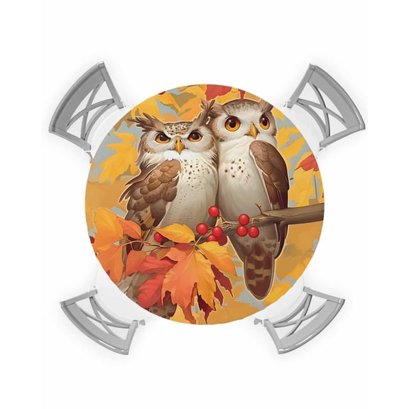 nqOlkjepod Fall Owl Round Tablecloth, Fitted Table Cover with Elastic for 45"-54" Round Tables, Orange Red Maple Leaf Autumn Thanksgiving Table Cloth Outdoor Dinning Party Waterproof Tablecloths