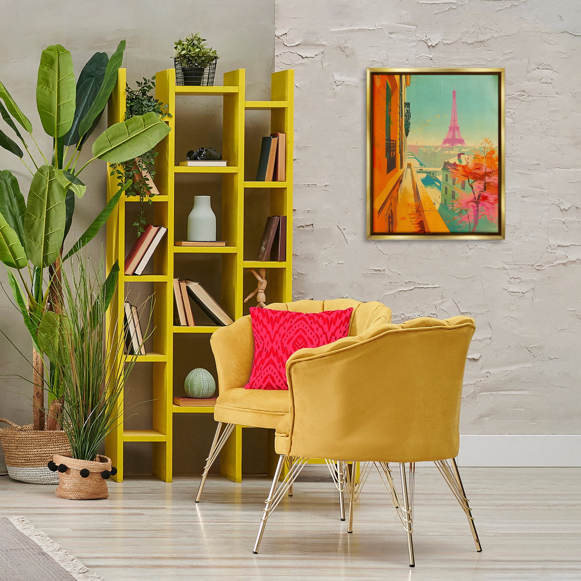 Stupell Industries Modern Eiffel Tower Town & City Painting Gold Floater Framed Art Print Wall Art, 17 x 21