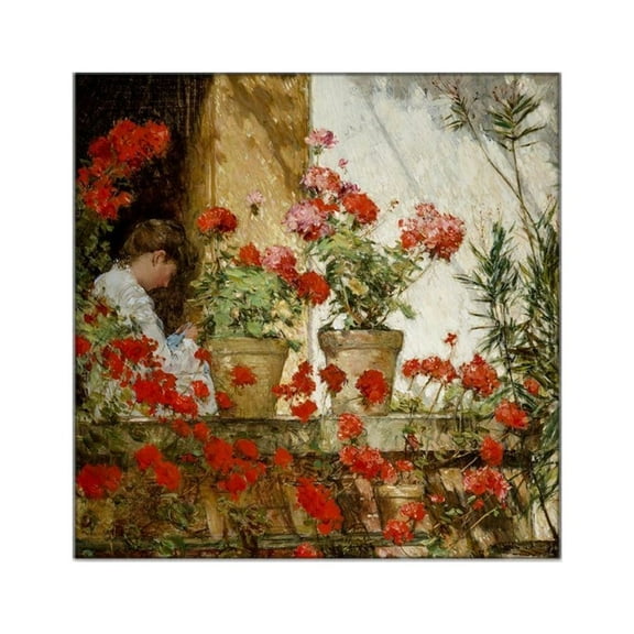 CafePress - Geraniums Childe Hassam Fine Art - Square Sticker 3" x 3"