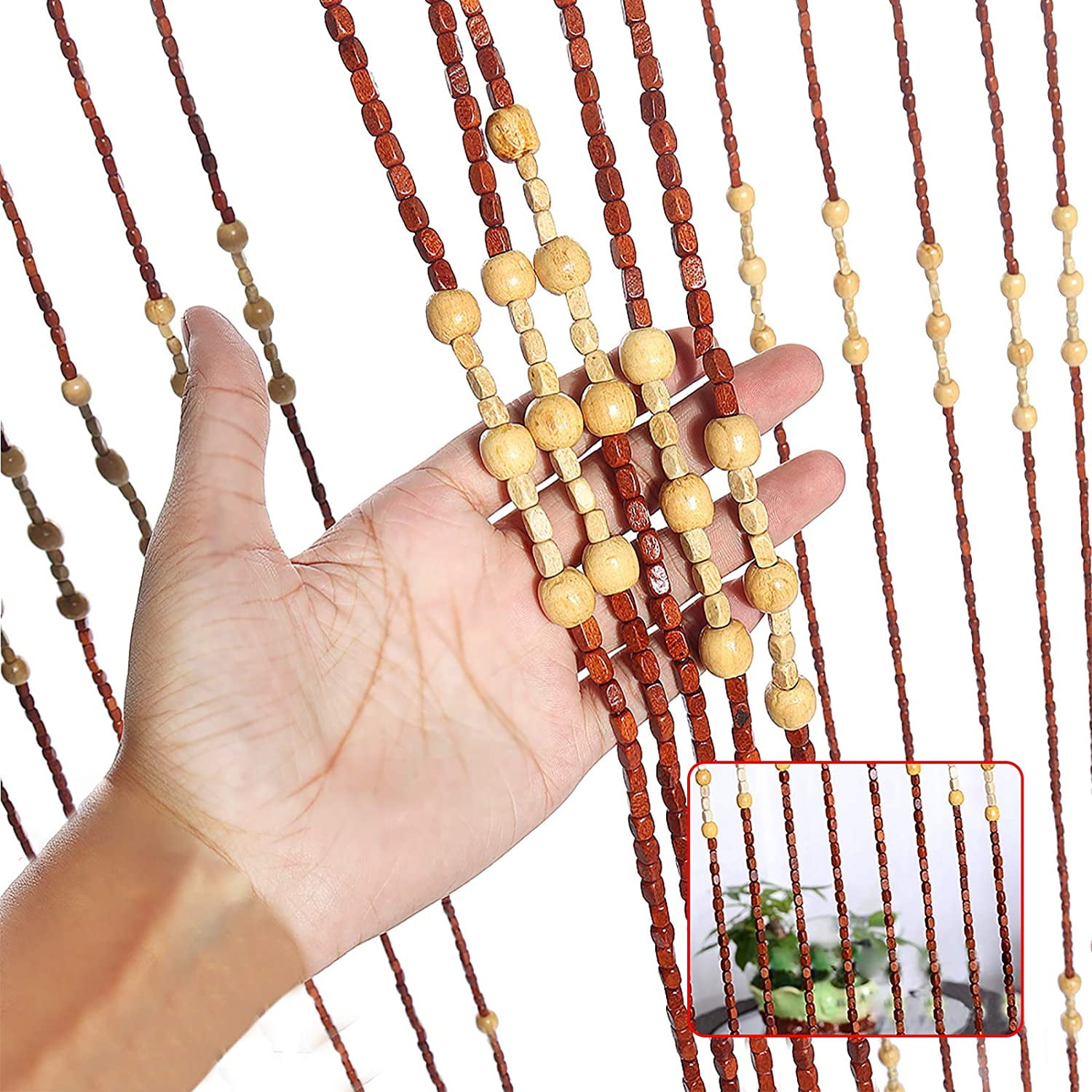 27 Lines Door Curtain Wooden Bead Curtain with Jagged Pattern,Macrame Curtain Wall Hanging, Doorway Window Curtains Handwoven Wedding Backdrop Arch (Wave pattern wooden bead curtain)90x175cm
