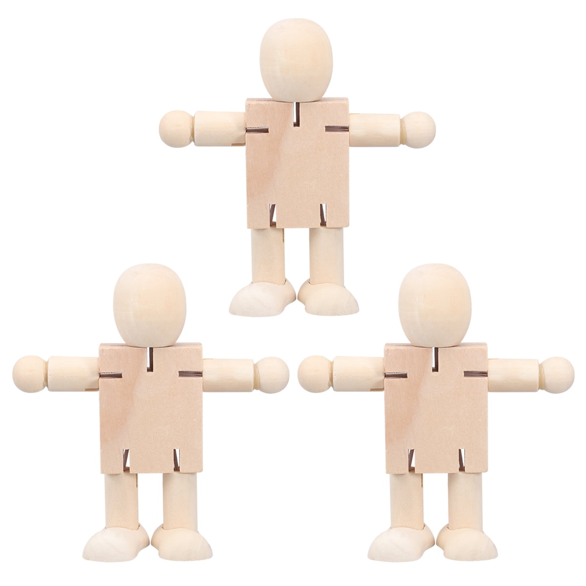 3 Pcs DIY Unpainted Dolls Movable Joints Wooden Robot DIY Educational ...