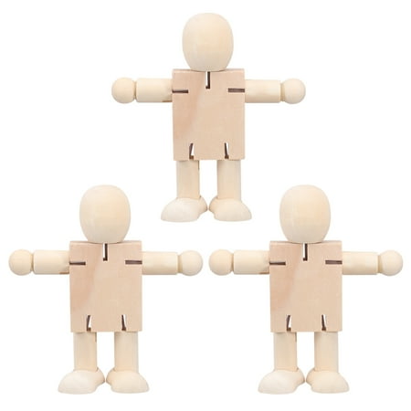 

3 Pcs DIY Unpainted Dolls Movable Joints Wooden Robot DIY Educational Craft Toys Gift