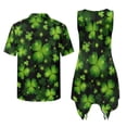 thumbnail image 3 of Psesaysky St. Patrick's Day Couple Matching Outfit Green Clover Print Midi Sundress for Women Short Sleeve Shirts for Men Green Irish Clothes Sleeveless Flared A Line Dress with Pockets, 3 of 7