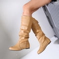 thumbnail image 4 of Women's Plus Size Pull On Slouchy Mid Calf Boots Smocked Soft Faux Leather Flat Low Heel Wide Fit for Daily Outings Autumn Street Style Khaki 37, 4 of 6