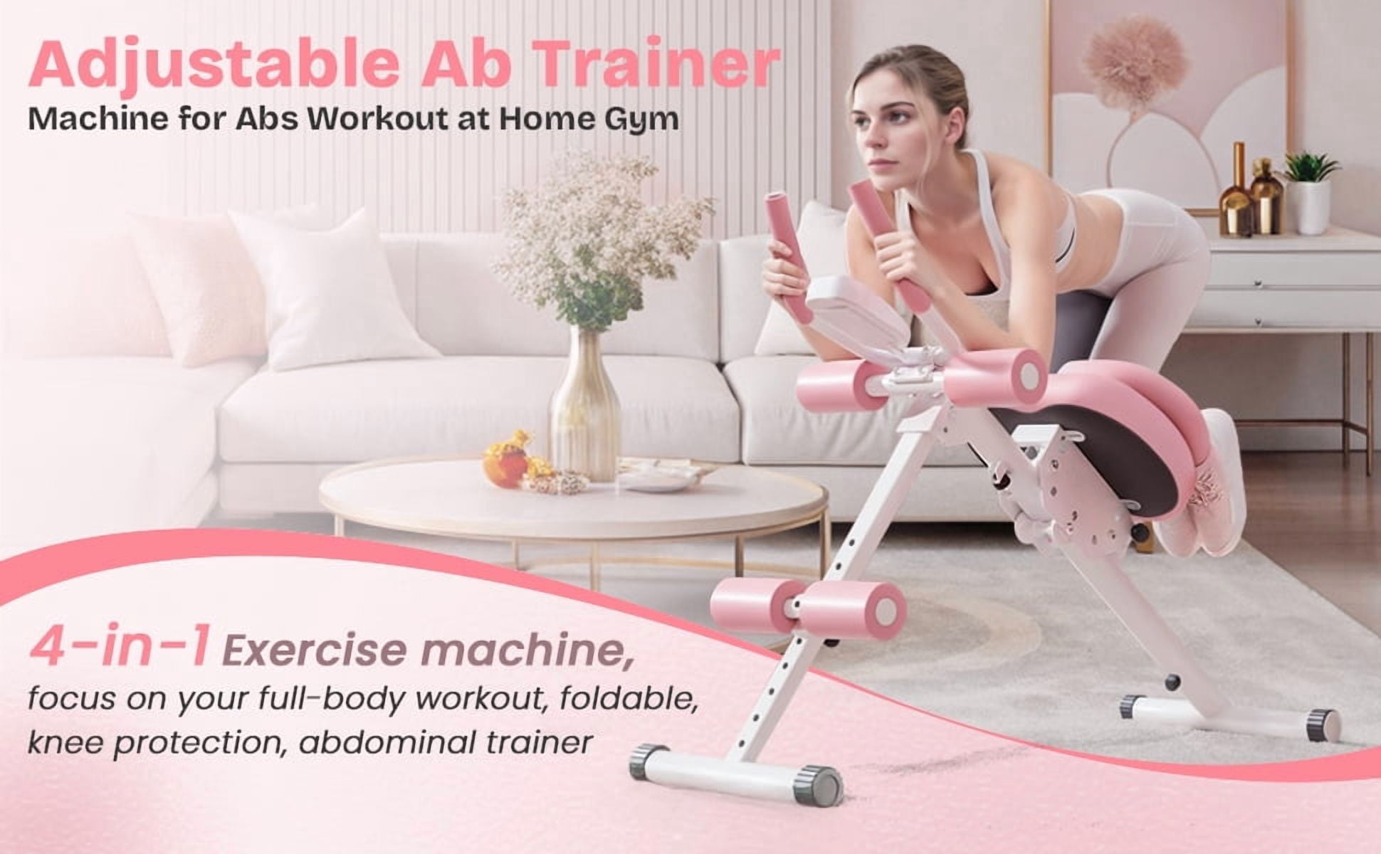 Korogimeeet Multi-Level Ab Trainer, 5 Height & 3 Incline Adjustable, Abdominal Machine with LCD Screen, Silent Pulley System, Foldable for Easy Storage, 44 x 16 x 31 Inch