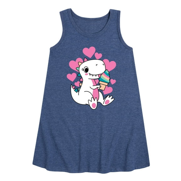 Instant Message - Ice Cream Dinosaur Graphic Sleeveless Aline Dress