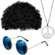 thumbnail image 1 of Conjunto de disfraz hippie peluca afro funky gafas de sol collar con signo de la paz para fiesta temática de los años 50/60/70 (negro) Sincero Electrónica, 1 of 5