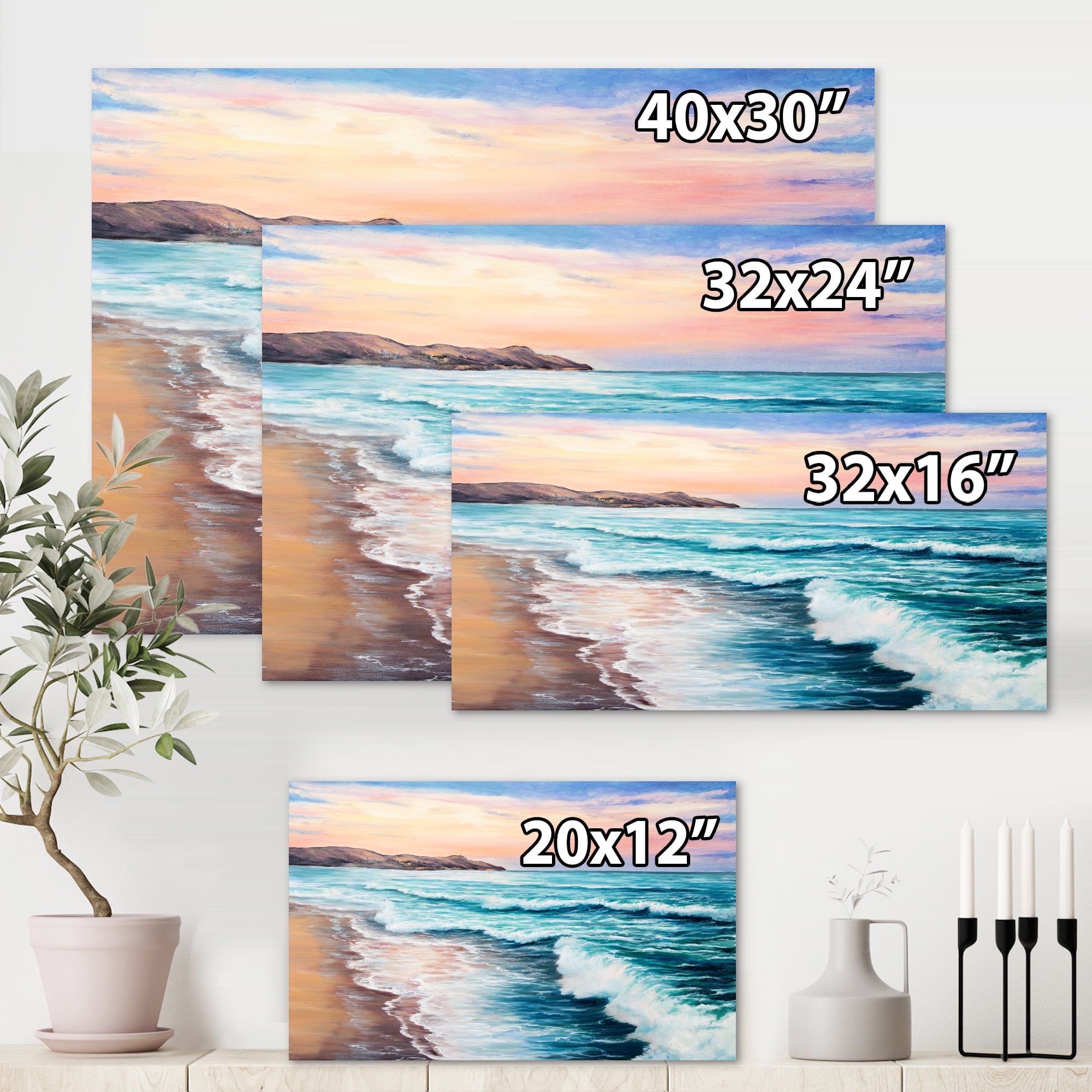 Designart ' Sunrise Glow On The Ocean Waves III ' Nautical & Coastal Canvas Wall Art Print