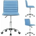 thumbnail image 3 of XiHuaZhaoChen Modern Adjustable Low Back Armless Ribbed Task Chair Office Chair Desk Chair, Vanity Chair Swivel Rolling Leather Computer Chairs Conference Chair (Light Blue), 3 of 7